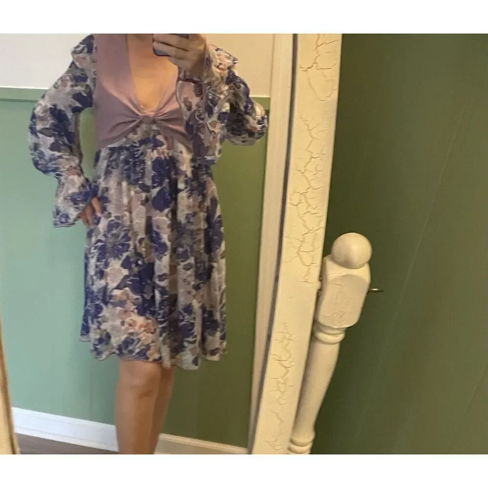 Free People Alice Vested Layered Dress Floral Purple Size SP